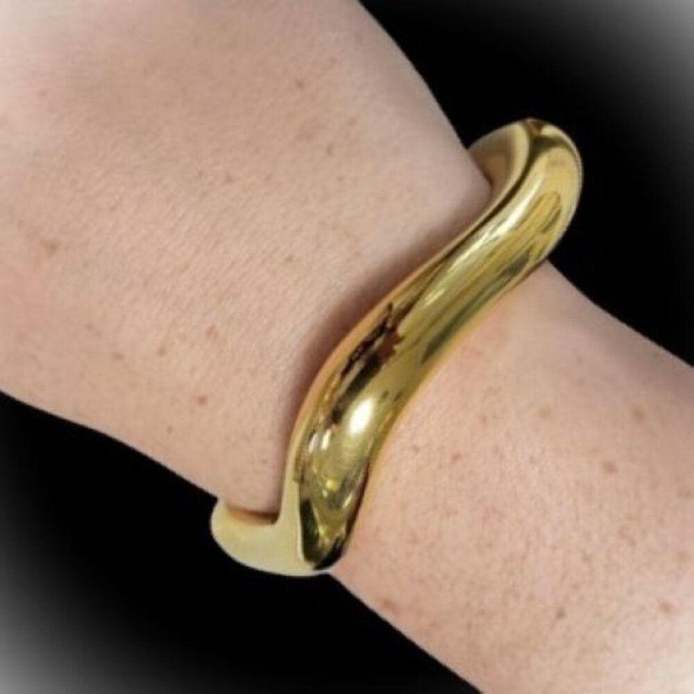 Irregular Wave Statement Bracelet/Bangle Stainless Steel Plated Gold Trendy NWOT - Picture 2 of 11